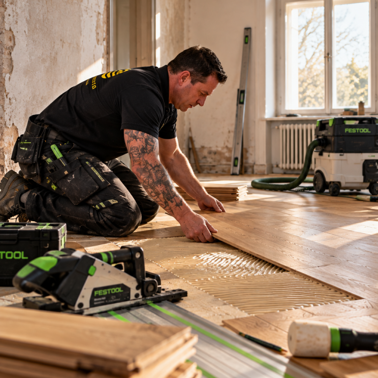 Moderner Innenausbau mit Bodenbelag und Trockenbau